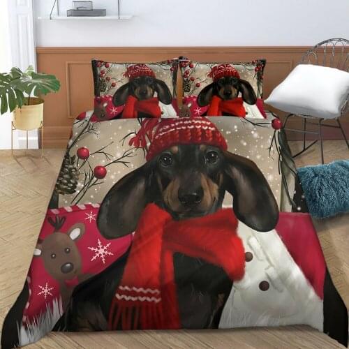 Dachshund Pattern Duvet Cover Set Christmas Decor Bedding Queen King Boys Girls Bed Set Quilt Cover Comforter Cover Bedding Set