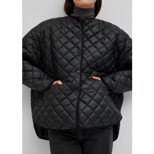 Obrix Spring Female Quilted Jacket O-Neck Full Sleeve Loose Assymetric Length Pockets Casual Style Jacket For Women