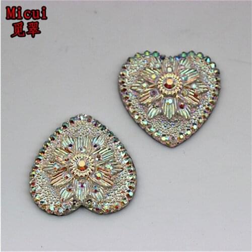 Micui 20pcs 29mm White AB Resin Rhinestones Flat Back Heart Gems Button For Clothes Dress Crafts Garment decoration ZZ503