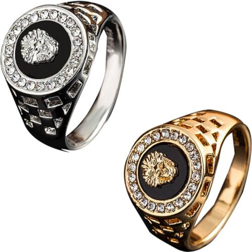 Ofertas Fashion Wholesale Bulk Zinc Alloy Golden Color Punk Mens Lion Head Animal Ring Party Luxury Jewelry