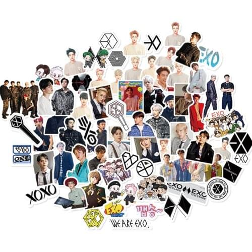 65PCS/Lot KPOP EXO Adhensive Stickers for Luggage Skateboard Phone Laptop Bicycle Wall Guitar Stickers DIY Scrapbooking