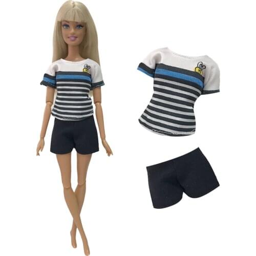 NK New Doll Clothes Fashion Dress Casual T-shirt+Trousers Party Dress For Barbie Doll Accessories 255A 9X