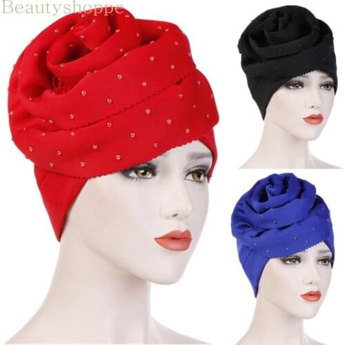New Europe Hand Cutting Oversized Flowers Plus Ceramic Flip Pure Color Turban Hat Space woven Blend Hat Winter Hats for Women