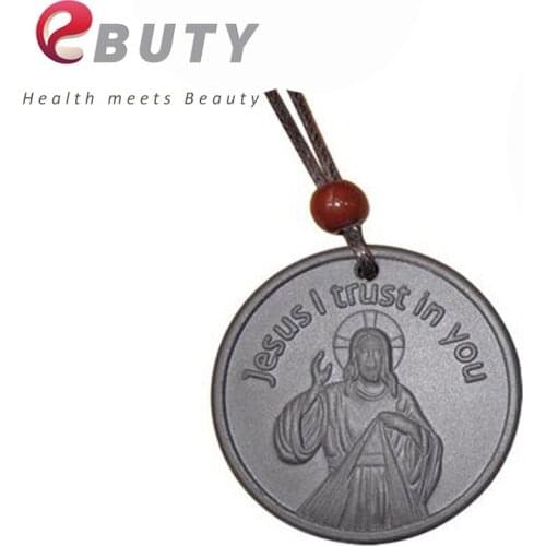 EBUTY Jesus Pendant Baby IONS Energy Black 3000cc Health Natural Lava Stone Charms with Gift Box