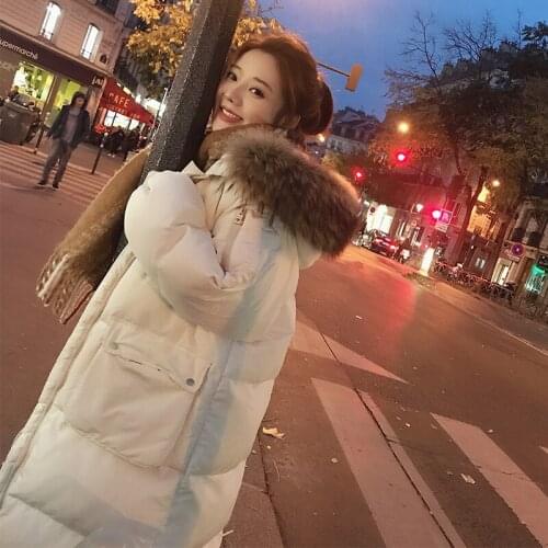 Oversize Down Jacket Women Big Fur Collar Parkas 2021 Winter Hooded Warm Thicke Cotton Coat Jacket Korean Long Solid Cotton Coat