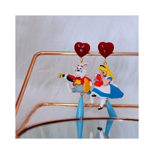 Disney Alice In Wonderland 84551 Fashion Anime Action Figures Cartoon Products Accessories Stud Earrings Unisex Birthday Gifts