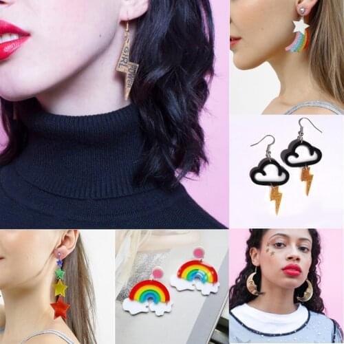 Earrings For Women Kelly Earrings Fashion Charm Exaggerated Eardrop Trendy Hip Hop Girls Gift Cute Rainbow Stars Lightning