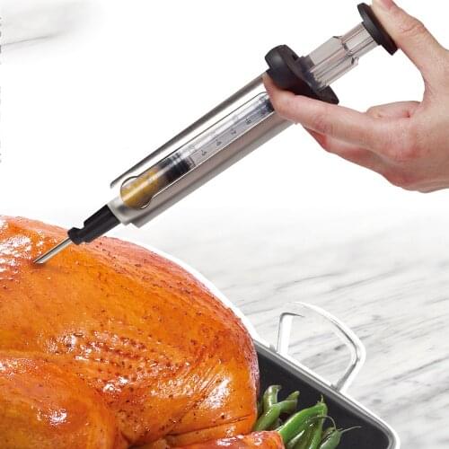 1.5 Oz Meat Injector For BBQ Grill Marinade Seasoning Injector Turkey Kitchen Syringes Tools with 2 Needles Christmas Holiday