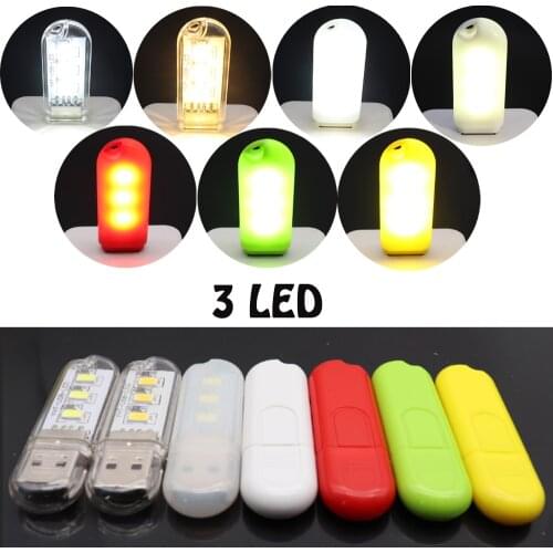 LED USB Night Light Portable U Disk Lamp 3LEDs 1.5W Reading Lamps Colorful Mini Book Lights DC5V Power Bank Powered Camping Bulb