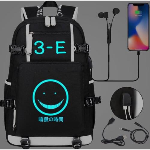 Luminous Anime Assassination Classroom USB Boy Girl Kids Book Bags Large Capacity Teenagers Schoolbags Women Men Laptop Backpack