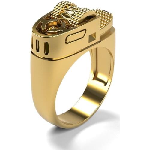 Awesome and Unique Mens Fashion Gold Plated Lighter Ring Anniversary Gift Wedding Engagement Band Jewelry Rings Xmas Male Gifts