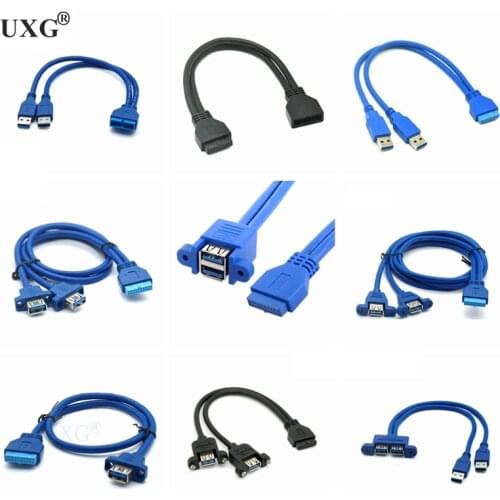 USB 3.0 Motherboard 20P Double Dual Port USB 3.0 Male to Female Screw Mount Panel Type to Motherboard 20Pin extension Cable 0.5m