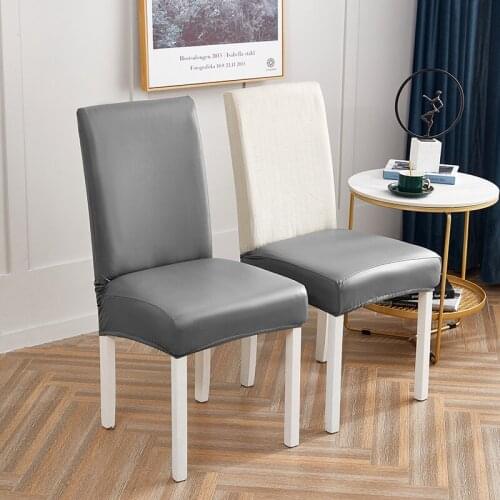 Waterproof Oilproof PU Dining Chair Cover Solid Color Stretch Chair Protector Covers High Quality Faux-Leather Kitchen Seat Case