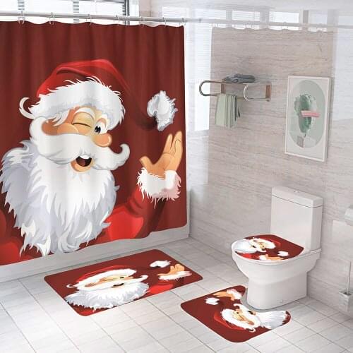 High Quality Merry Christmas 3d Shower Curtain Bathroom Curtains Santa Claus Anti-skid Rugs Toilet Lid Cover Bath Mat Home Decor
