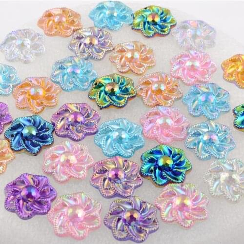 BOLIAO High Quality 30Pcs 21*21 mm ( 0.83*0.83in ) AB Flower Resin Delicate Sew on Clothes/Headwear Home Decor DIY