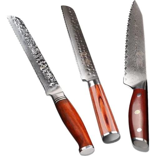 YARENH 8 inch Bread Knife - Damascus Stainless Steel Kitchen Knives - Super Sharp Serrated Design Cutter - Cutting Cheese Cake