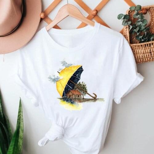 Women Summer Tshirts Watercolor Beach Cartoon Style Fashion Short Sleeve 90s Clothes Stylish T Top Lady Print 2021 Tee T-Shirt