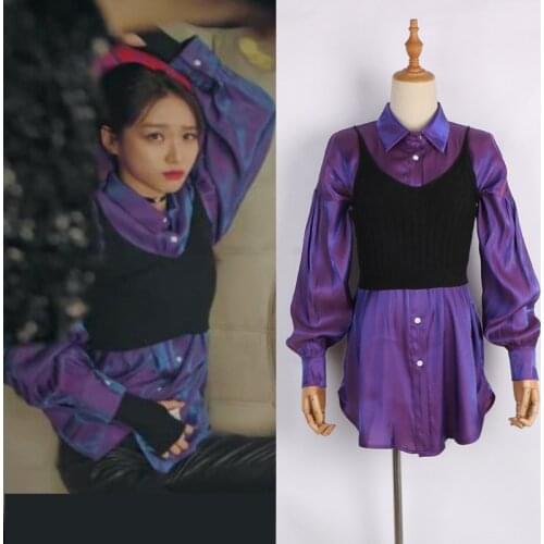 2 Piece Set Women 2021 Korean Drama Penthouse Purple Blouse+ Ladies Sling Women Tops Two Piece Outfits for Women Sets Streetwear