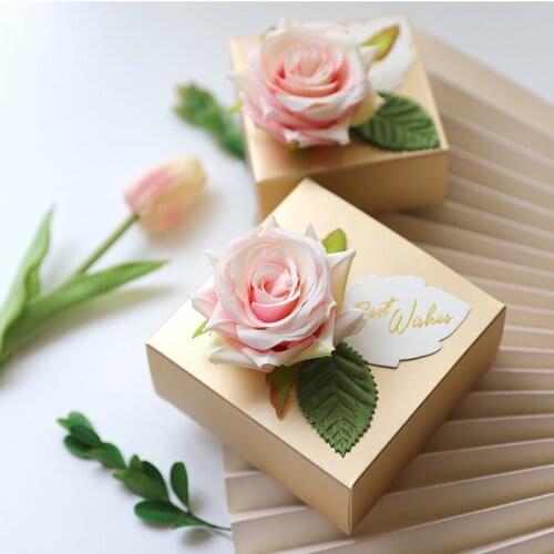 Custom Gold party Favor boxes candy box with ribbon wedding graduation engagement Anniversary giveaways package 30pcs lot