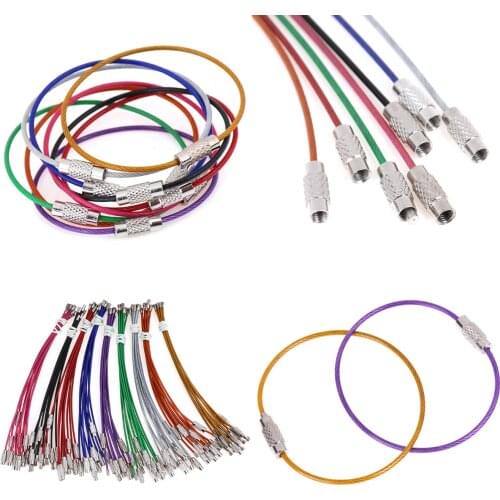 10pcs 1.5*150mm Stainless Steel Wire Keychain Ring Key Keyring Circle Rope Cable Loop Outdoor Camp Luggage Tag Screw Lock Gadget