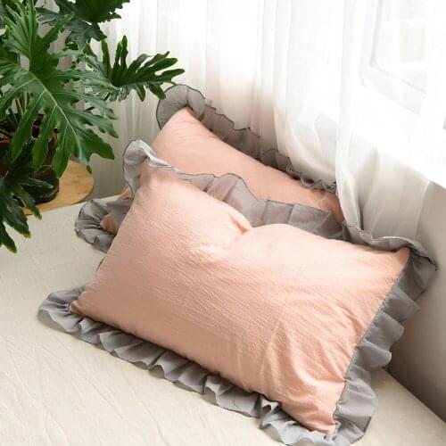 100% Cotton Pink Lace Ruffled Pillow Case Romantic Princess Style Bed Pillowcase Home Decoration 2pcs 48cmX74cm 50cmX80cm