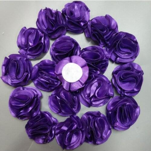 20Pieces/Bag Purple Satin Rose Handmade Size 3.5CM Fabric Roses Ribbon Flower Hand DIY Wedding Bouquet Cloth Hair Accessories