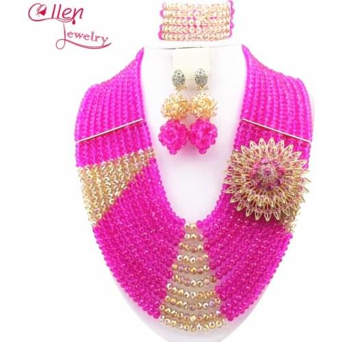 2017 Hotest African Nigerian Wedding bridal beads Jewelry Set African style Crystal beaded necklace women Jewelry set W10040