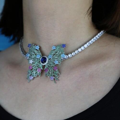 5mm cz tennis chain necklace with big heavy butterfly animals pendant necklace for women hip hop iced out jewelry gift