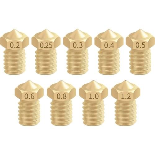 5pcs 3D Printer V6 M6 Threaded brass Nozzle 0.2/0.25/0.3/0.4/0.5/0.6/0.8/1.0mm for 1.75 filament E3D V5 V6 Hotend Extruder