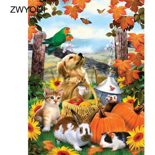 5DDIY Diamond embroidery Cross stitch dog Full Round Diamond painting Pumpkin dog cat Full Square Diamond mosaic Pumpkin dog cat