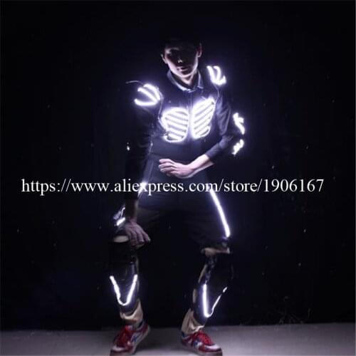White Color Led Light Up Armor And Kneepad Luminous Robot Suit Ballroom Costumes Dance Wear For Party DJ Stage Sports Show