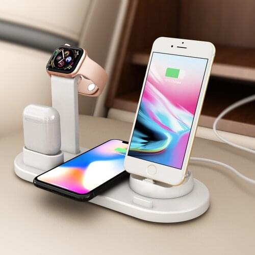 4 in 1 Wireless Charging Dock Station for Apple Watch Airpods iPhone 12 X XR XS max Rotatable Charger Mount Desktop Stand Holder