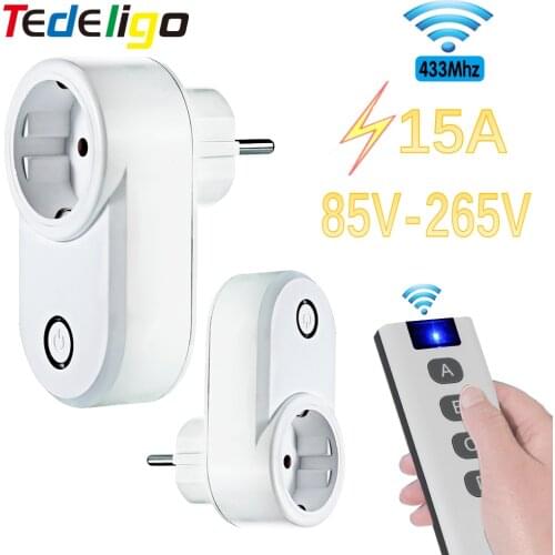 Wireless Remote Control Switch with Socket EU UK Plug 433Mhz Electrical Outlet Switch 220V 15A for Light Fan Smart Home Control