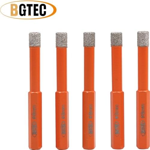 BGTEC 5pcs Hex shank 8mm Vacuum Brazed Dry drilling bits diamond drill bits for ceramie tile granite glass diamond hole saw