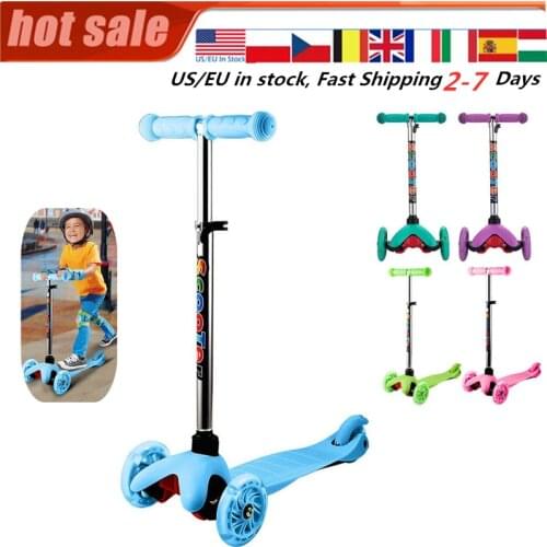 Kids kick Scooter Stunt Scooters 3-Wheel 4 Levels Adjustable Height Scooter with LED Light Up Wheels for Toddlers 3-8 Year