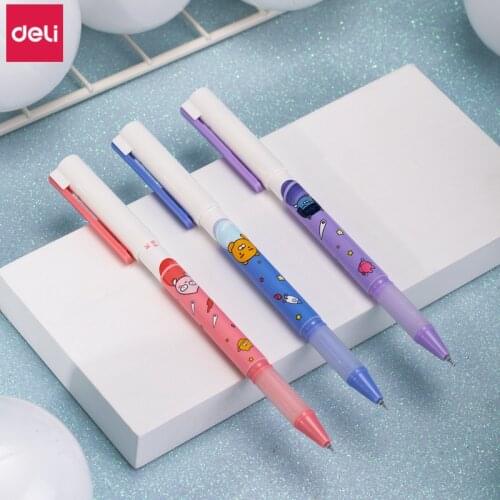 Deli Kawaii Pens 3pcs KAKAO Friends Fast Dry Gel Pen Cute Korean Stationery Kids Gift Black Ink 0.5mm Kawaii School Pen Set