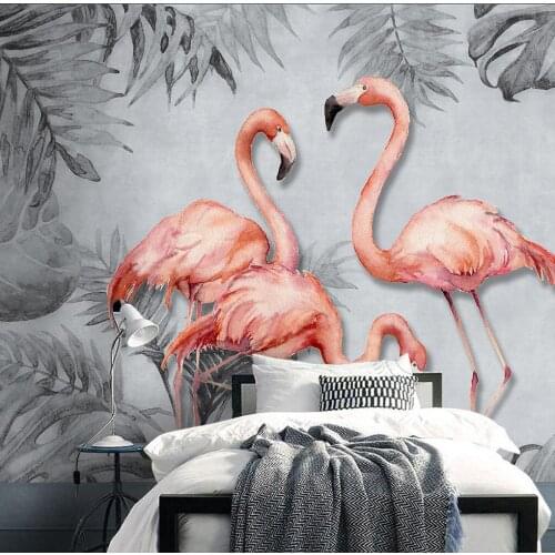 Custom size mural flamingo tropical rain forest plant leaf mural landscape background wall home decoration living 3d wallpaper