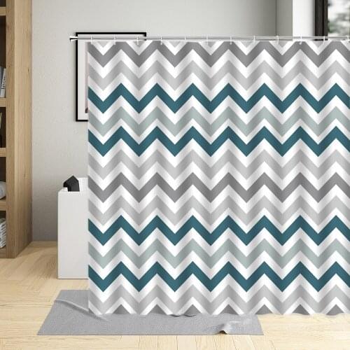 Geometric Stripe Shower Curtain Gradient Wave Black White Colors Curtains With Hooks Bathroom Decor Polyester Waterproof Fabric
