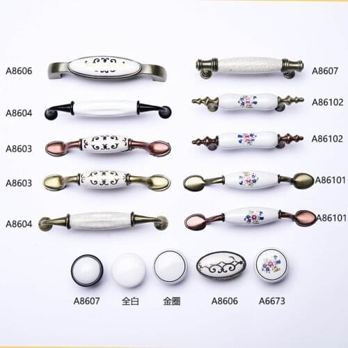 Classical Ceramic Handle Cabinet Knob and Pull European Vintage Flower Cupboard Handle Kitchen Closet Door Handle Lucky Pattern