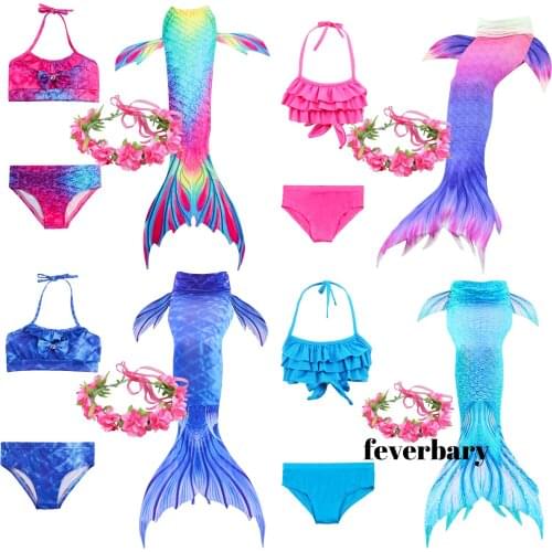Hot Sale Girls Swimming Mermaid Tails Costume With Monofin Flower Kids Swimsuit Children Mermaid Tail Easy Add Fin