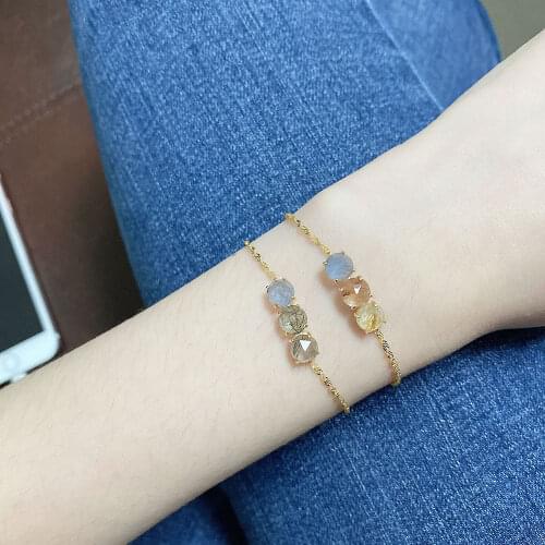 LAMOON 925 Silver Bracelet For Women Natural Quartz Rutilated 14K Light Gold Plated Fine Jewelry Crystal Bracelet Gift LMHI075