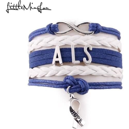 Little Minglou Infinity hope ALS bracelet ribbon hope charm awareness leather wrap men bracelets & bangles for women jewelry