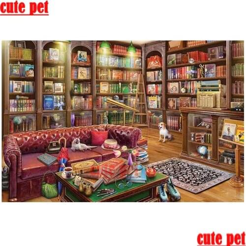 Cute pet 5Dembroidery Book house and dog Decor diy diamond painting square drill round diamond Mosaic painting CrossStitch Decor