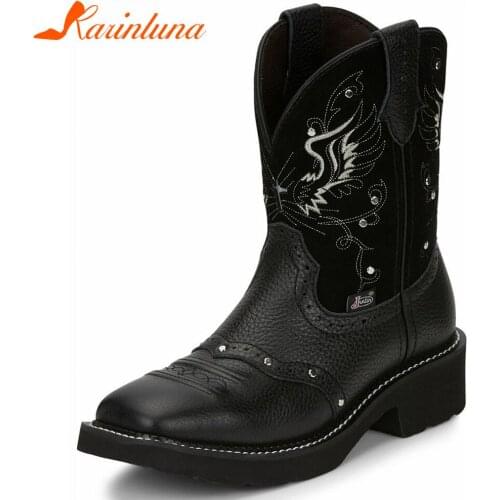 New Fashion Male Western Boots Chunky High Heels Slip-On Embroider Sewing mens Ankle Boots Casual Office Cowboy Shoes Man
