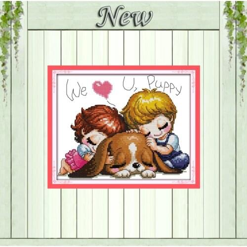 We love you Puppy baby 11CT counted print on canvas needlework full embroidery Sets DMC 14CT Cross Stitch kits dogs Decor crafts