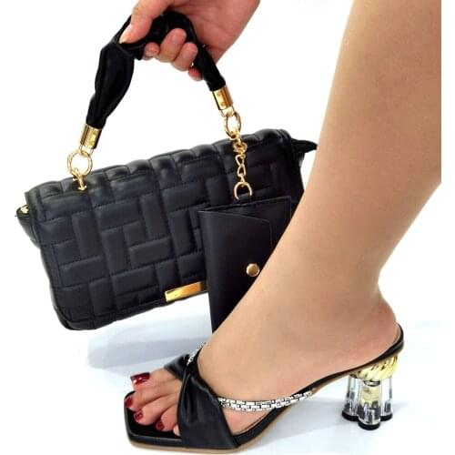 Doershow Italian Shoe and Bag Set New 2021 Women Shoes and Bag Set In Italy black Color Italian Shoes with Matching Bag SKJ1-33