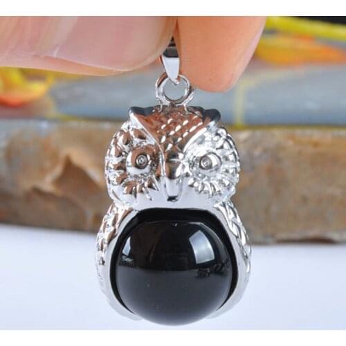 Natural Black Carnelian Bead GEM Pendant Jewelry For Gift Owl S956