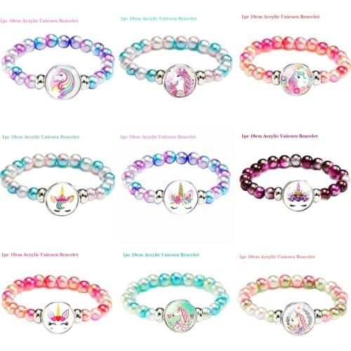 New Unicorn Beads Bracelets Snap Holder Buttons Birthday Party Decoration Kids Baby SHower Girls Women Boys Favor Jewelry Gifts
