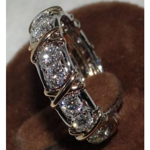 Handmade Across ring White Yellow Gold Filled AAAAA Zircon cz Wedding Band Rings for women Men Statement Party Jewelry