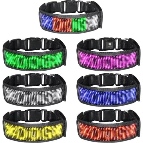 USB Rechargeable with Water Resistant Flashing Light Collar Pet App Controlled Scrolling Message Safety LED Dog Collar